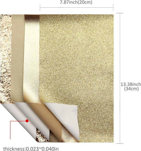 David accessories 8pcs/Set 7.7" x 12.9" (20 cm x 33 cm) Gold Color Series Faux Leather Sheets Glitter Mixed Synthetic Leather Sheets Bundles for L...