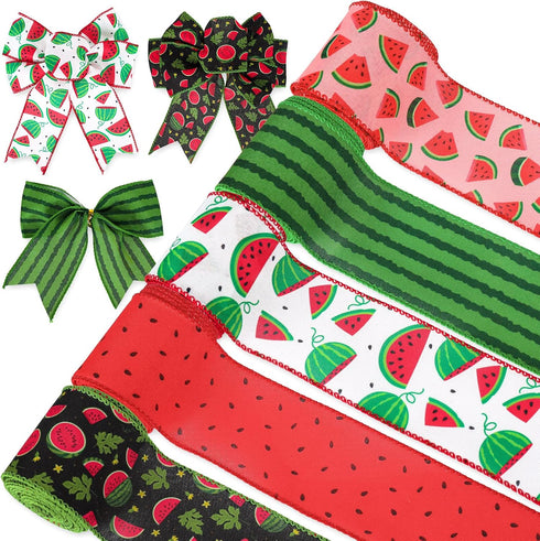 Watermelon Wired Edge Ribbon 30 Yards Summer Fruit Craft Fabric Ribbon Watermelon Theme Decorative Wrapping Ribbon for Wreath Bow Making DIY Craft...