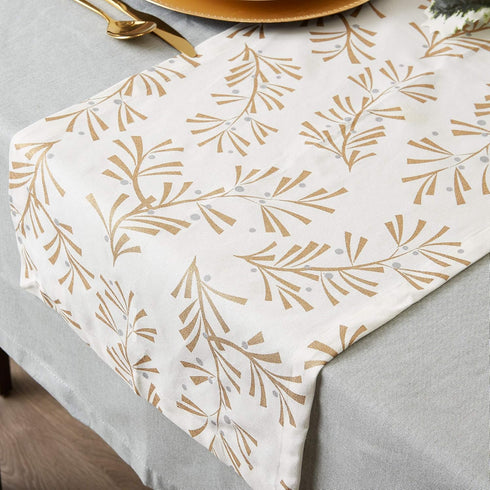 DII Holiday Dining Table Linen Metallic Fabric Kitchen Décor, Christmas Table Runner, 14x108, Gold Holly Leaves...