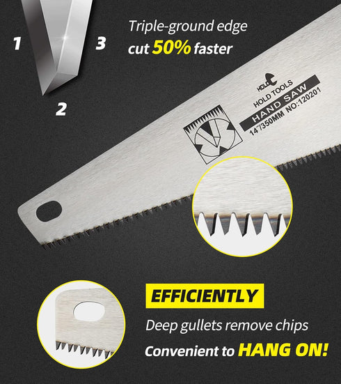 DOWELL 14 in Hand Saw - 11 TPI Fine Cuts Wood Saw Perfect for Sawing, Trimming, Gardening, Cutting Wood, Drywall, Plastic Pipes, Sharp Blade - Cro...