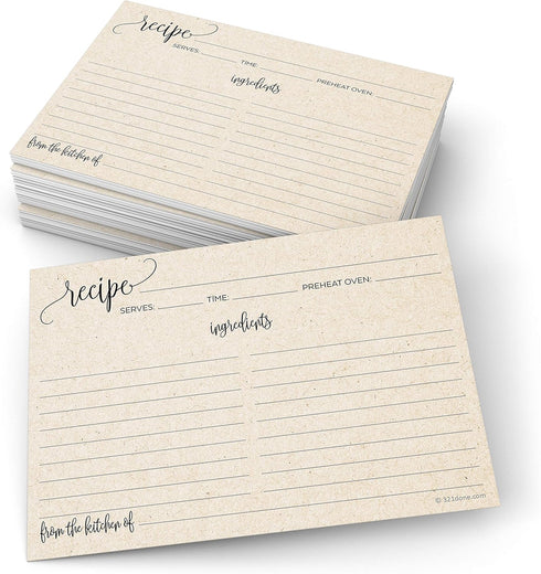 321Done 5x7 Recipe Cards (Set of 50) Rustic Kraft Tan Modern Contemporary - From the Kitchen Of - Double-Sided for Weddings, Bridal Shower, Baby, ...