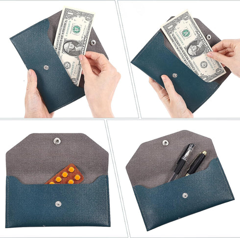 Blue Leather Cash Envelope Wallet Leather Money Wallet Organizer for Cash Reusable Money Bag Pouch Budget Binder Waterproof Slim Budget Envelope f...