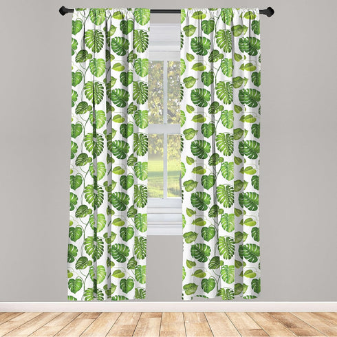 Lunarable Leaf Window Curtains, Tropical Jungle Rainforest Leaves Palm Mango Tree Wild Leaves Art Print, Lightweight Decor 2-Panel Set with Rod Po...