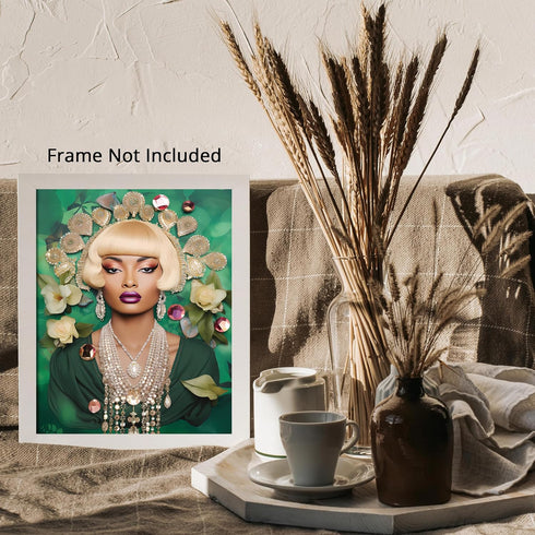 Posterizer 1 pcs-African bejeweled emerald green queen collage-Abstract & Modern Art-Inspirational Women's Art-Gift for Women, Fashionistas, Desig...