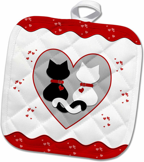 3D Rose Cute Red Hearts Valentine Cat Couple Pot Holder, 8 x 8...