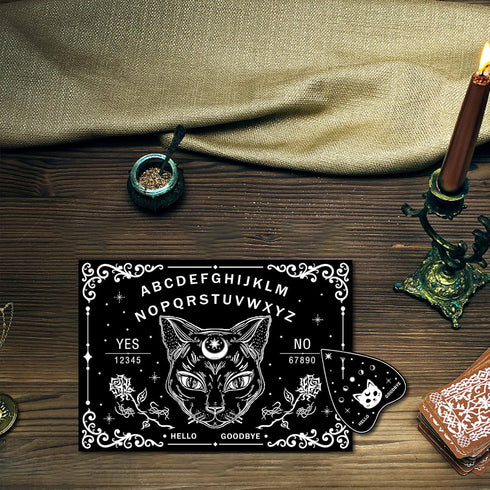 CREATCABIN Black Cat Wood Spirit Board Talking Boards Pendulum Board Wooden with Planchette Dowsing Divination Kit Spirit Hunt Metaphysical Messag...