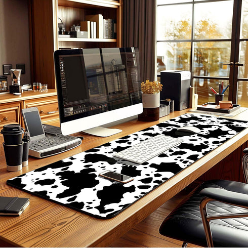 Cow Print Mouse Pad Large with Stitched Edges 31.5 x 11.8, Extended Desk Pad Desk Mat for Desktop Decor and Accessories Workplace Home XXL Mouse P...