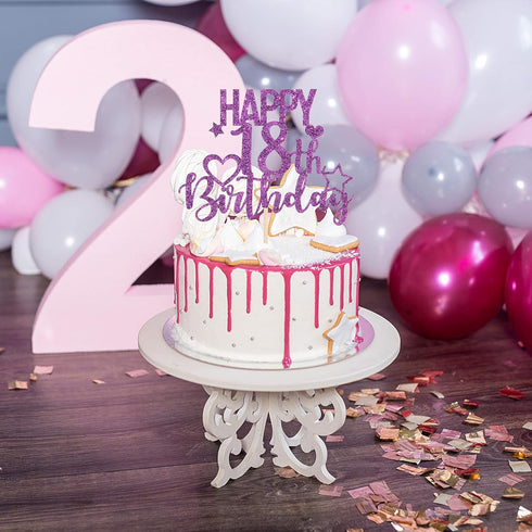 INNORU Purple Glitter Happy 18th Birthday Cake Topper for Cheers to 18 Years - Eighteen AF Birthday Party Cake Decorations...