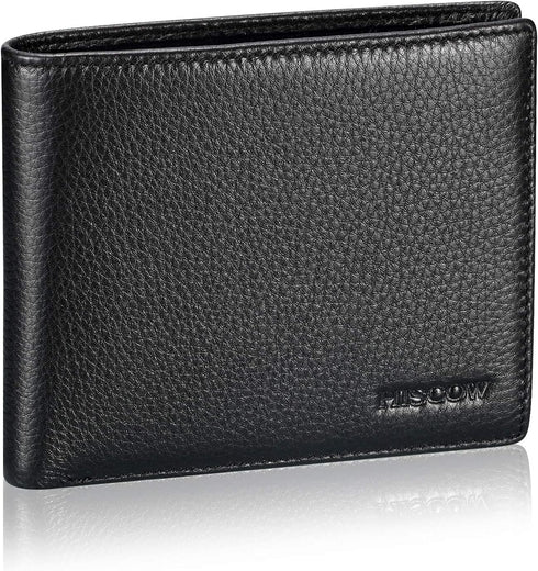 HISCOW Full Grain Leather Bifold Wallets for Men, Slim Minimalist Mens Wallet, Gifts for Dad Birthday Fathers Day (Pebbled Black)...