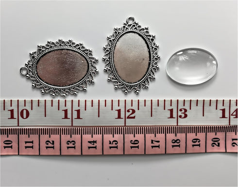 ALL in ONE 10 Sets Cabochon Frame Setting Tray Pendant with Clear Glass Dome Tile for DIY Jewelry Making (25x18MM Antique Silver#2)...