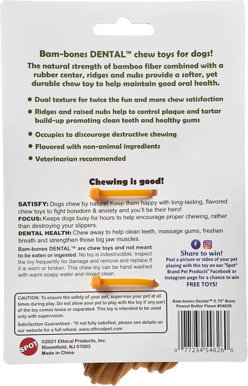 SPOT Bam-Bones Dental Bone - Made with Bamboo Fiber and a Massaging Rubber Center, Durable Oral Care Dog Chew for Light Chewers & Teething Puppies...