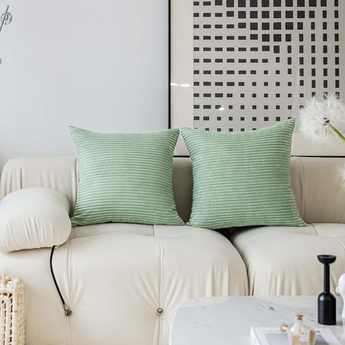 Demetex Green Pillow Covers 18x18 Summer Decorative Throw Pillows for Couch Soft Corduroy Accent Pillow Covers for Living Room Sofa Bed, Set of 2,...