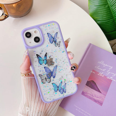 DEFBSC Cute Clear for iPhone 13 Case, Butterfly Sparkly Bling Glitter Design Case Girls Woman Soft Slim TPU Bumper Shockproof Anti-Scratch Protect...