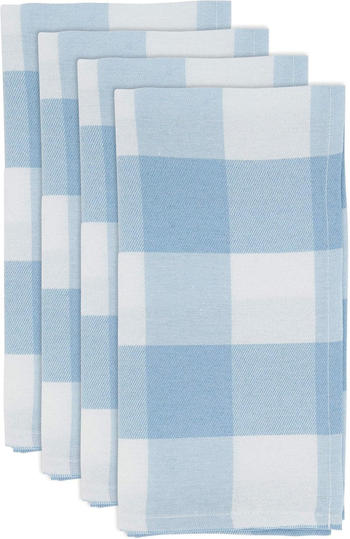 SARO LIFESTYLE Collection Buffalo Plaid Cotton Blend Table Napkins (Set of 4), 20", Blue...
