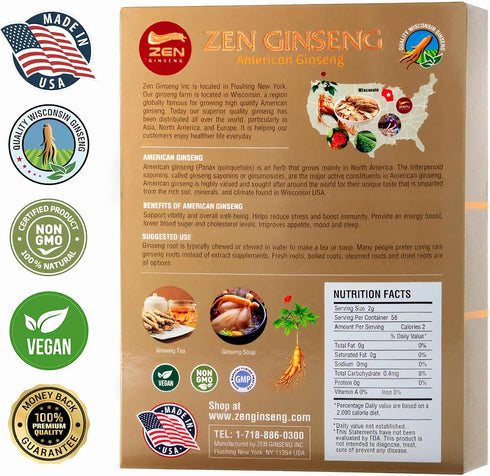 1 Box of Large Short American Wisconsin Ginseng Root (4oz) Performance & Mental Health for Men & Women...