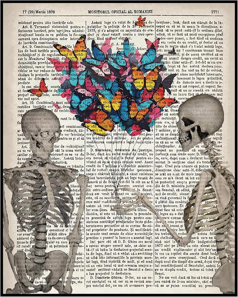 Posterizer 1 pcs-Funny Wall Art Skeleton gifting butterflies-Romantic Art-Girls room art-Gifts for Women-Gift for Anniversary, Engagement or Weddi...