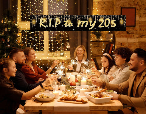 Joyiou Happy 30th Birthday R.I.P To My 20s Backdrop Banner Decorations for Women & Men, Large Black Gold 30 Birthday Party Sign Supplies, thirty B...