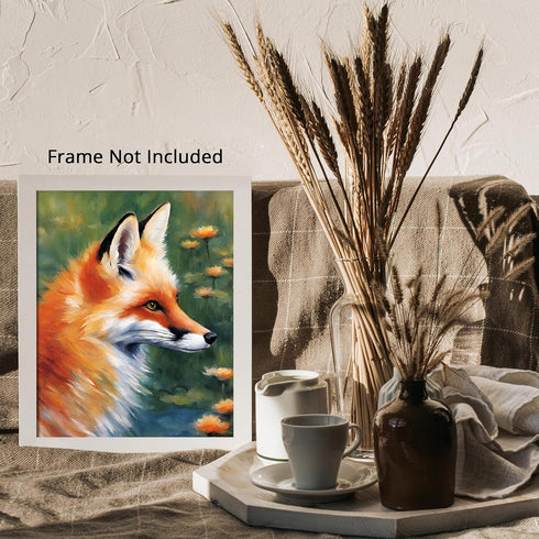 Posterizer 1 pcs- Red fox in the middle of wild orange flowers-Art for Animal Lovers-Floral Botanical Art- Gift for Men Women Teens-Decor for Hom...
