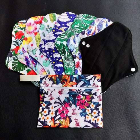 7PCS Pack Reusable Menstrual Pads Including 6PCS Cloth Sanitary Pads Mama Cloth Pad + 1PC Mini Wet Bag...