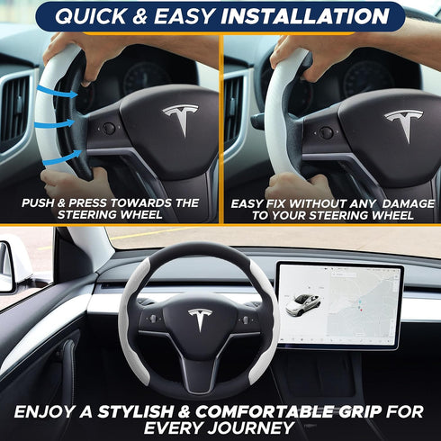 Econour Steering Wheel Cover Compatible with Tesla Model 3 2017 to 2023 and Model Y 2020 to 2023 | Non-Slip Carbon Fiber Steering Cover | Car Acce...
