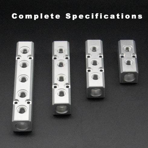 Pneumatic Manifold 2 Way 4 Port Industrial Aluminum Alloy Air Compressor Air Distribution with G1/2 Supply Port and G1/4-Inch Output Port (2 Way 4...