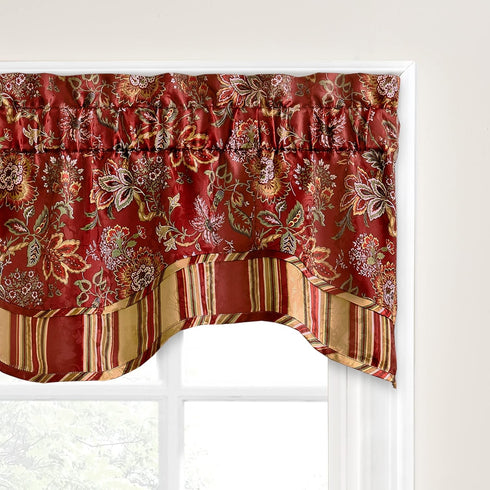 Waverly Navarra Farmhouse Scalloped Valance Rod Pocket Window Curtain for Kitchen or Bathroom, 52" x 16", Crimson...