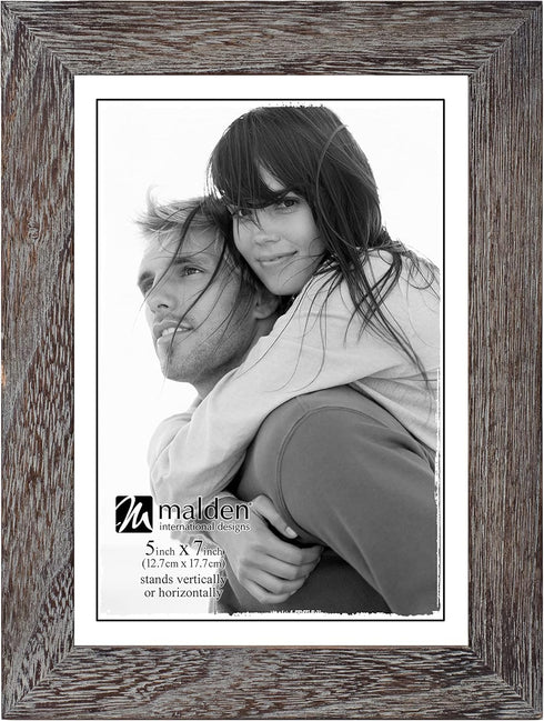 Malden International Designs Linear Rustic Wood Picture Frame, 5x7, Rough Gray...