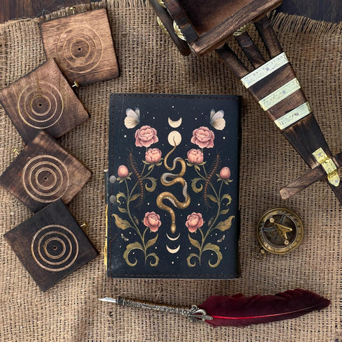 Blank Spell Book of Shadows Journal Moon Phase Printed Witchcraft Supplies Wiccan Notebook Handmade Vintage Deckle Paper Grimoire Journal Leather ...