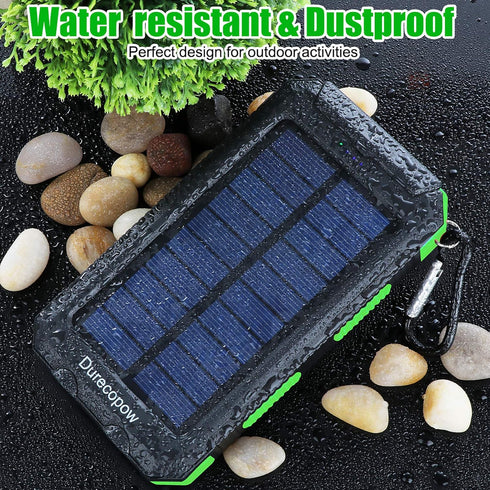Solar Charger, 20000mAh Portable Outdoor Waterproof Solar Power Bank, Camping External Backup Battery Pack Dual 5V USB Ports Output, 2 Led Light F...