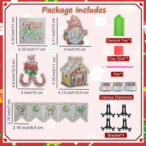 Diamond Painting Tiered Tray Decor Set 9Pcs Vacation Candy Gnome Diamond Art Tiered Tray Decoration Wooden Signs Gingerbread Decor for Xmas Farmho...