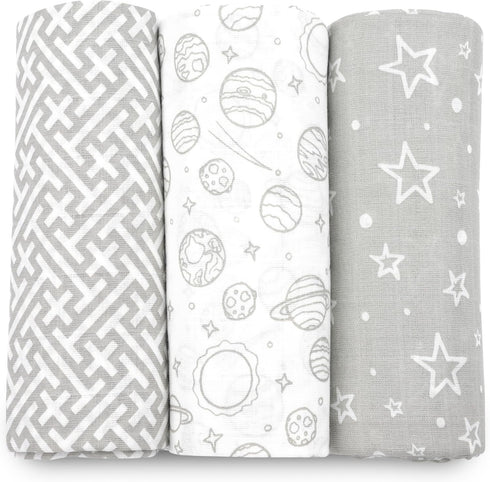 Bublo Baby Muslin Swaddle Blankets, Swaddle Blanket for Baby Boys and Girls, 3-Pack Breathable Premium 100% Cotton Baby Receiving Blankets, Exta L...