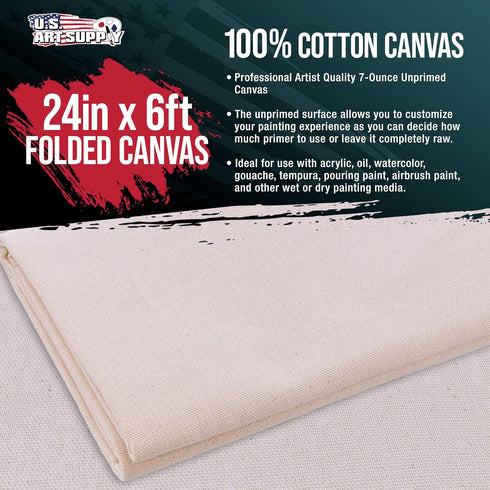U.S. Art Supply 7-Ounce Unprimed 24" Wide x 2 Yards (6 Feet) Long Unstretched Canvas Roll - 100% Cotton, Woven, Acid-Free - Oil & Acrylic Painting...