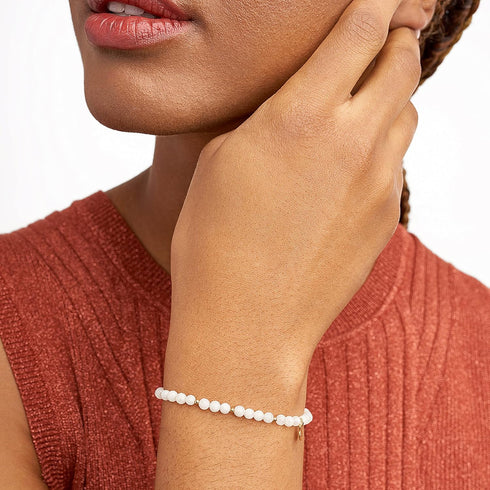 MORGAN & PAIGE Bronze 18k Yellow Gold Plated Genuine Gemstones Stretch Bracelets for Women Trendy - Elegant Dainty Gold Beaded Bracelets for Women...