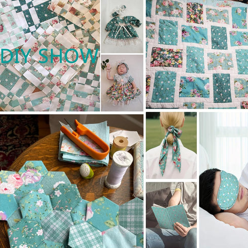 Hanjunzhao Green Fat Quarters Fabric Bundles, Precut Quilt Sewing Quilting Fabric, 18 x 22 inches (Green Floral)...