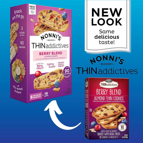 Nonni's THINaddictives Almond Thin Cookies - Berry Blend Almond Cookies - Almond Cookie Thins w/Cranberries Blueberries Goldenberries Raisins Sunf...
