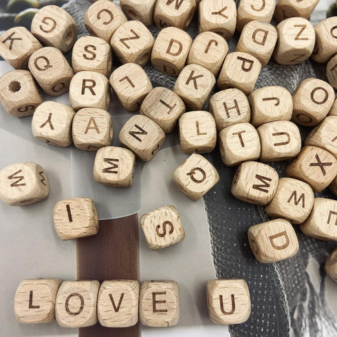 Wooden Alphabet 26 Letter Beads 12mm 104pc Wood Loose Beads for Jewelry Keychain Making...