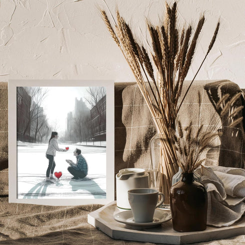 Posterizer 1 pcs-Valentine's Day proposal in a snowy park cute poster -2-Romantic Art-Holiday Poster Collection-Gift for Couples boyfriend girlfri...
