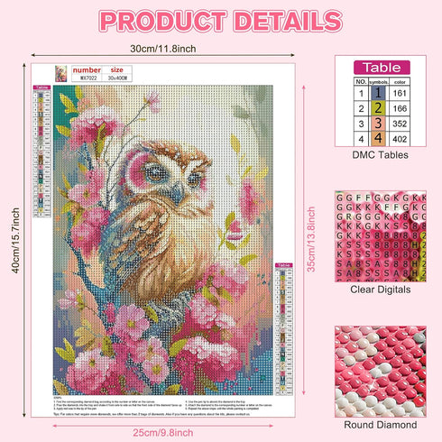 HEIBAGO Owl Diamond Painting Kits for Adults, 5D Animal Diamond Art Kit for Beginners, DIY Full Drill Flower Gem Art, Painting with Round Diamonds...