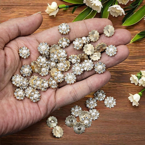 100 pcs Rhinestone Pearl Buttons Accessory Decoration Set for DIY Scrapbooking Embellishments Wedding Bouquet Flower Centre Home Decor 12mm (100 G...