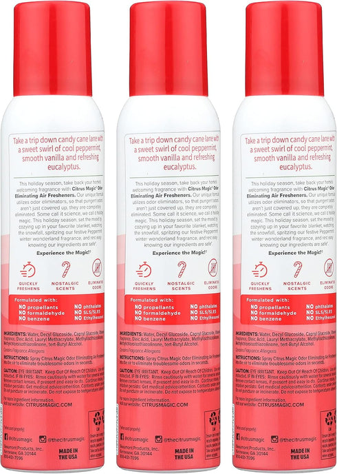 Citrus Magic Holiday Odor Eliminating Air Freshener Spray, Holly Jolly Peppermint, 3-Ounce, Pack of 3...