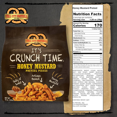 Tell City Honey Mustard Flavored Pretzel Pieces - Homestyle Crunchy Hard Pretzels - Honey Mustard, 12 oz...