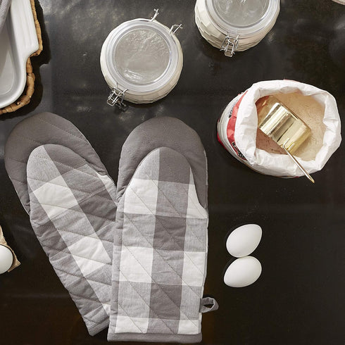 DII Buffalo Check Kitchen Collection, Classic Farmhouse Kitchen Set, Oven Mitt, Gray & White, 2 Piece...