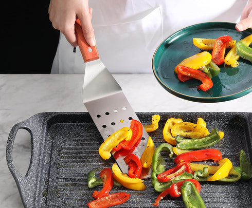 New Star Foodservice 36312 Wood Handle Flexible Grill Turner/Spatula, 14.5-Inch, Perforated...