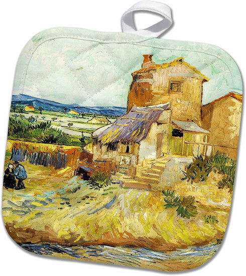 3D Rose Van Gogh Old Mill Painting Pot Holder, 8" x 8"...