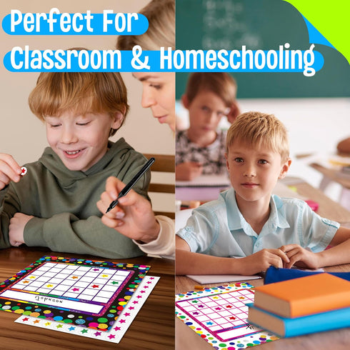 90 Pack Classroom Incentive Chart, 2 Colorful Designs with 2640 Star Stickers for Classroom Teaching or Family Using...
