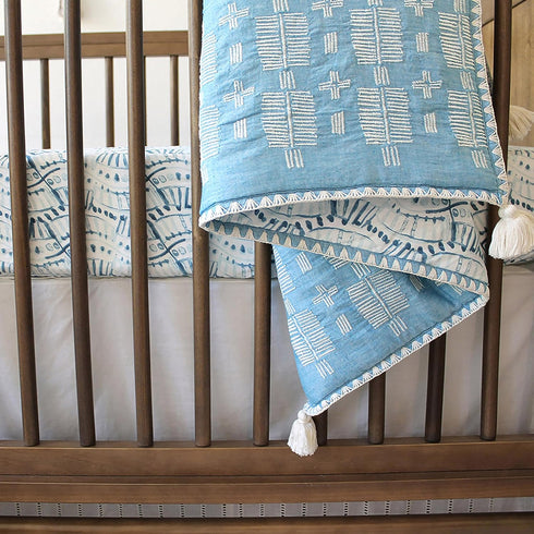 Crane Baby Soft Cotton Crib Mattress Sheet, Fitted Sheet for Cribs and Toddler Beds, Indigo Blue, 28”w x 52”h x 9”d...