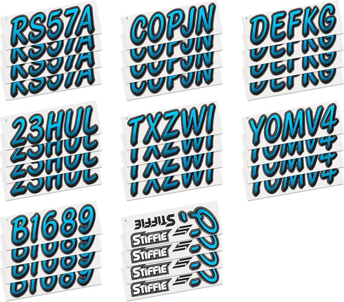 STIFFIE Whipline Sky Blue/Black 3" Boat & PWC Registration Decals • Numbers Letters Stickers...
