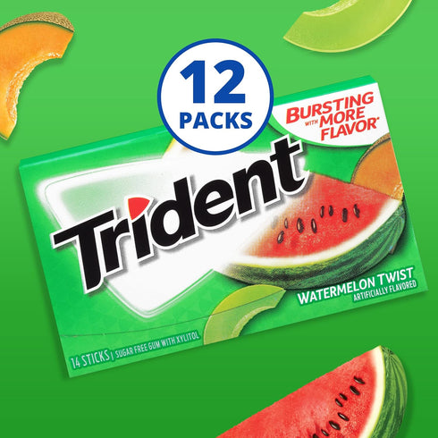 Trident Watermelon Twist Sugar-Free Chewing Gum, 12 Packs of 14 Pieces (168 Total Pieces)...