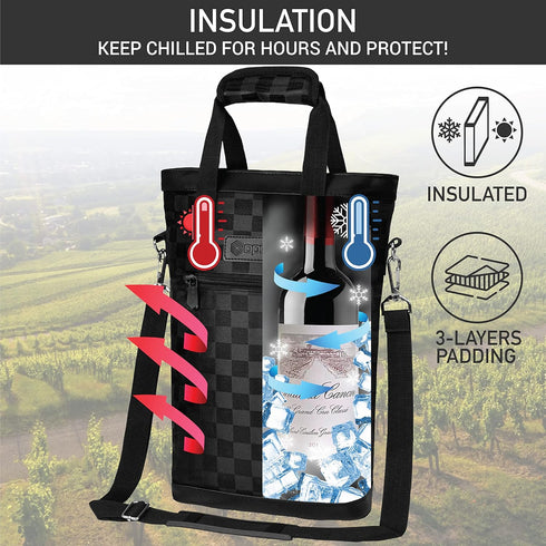 OPUX Two Bottle Wine Bag Carrier Tote, Insulated Leakproof 2 Bottle Wine Cooler Bag for Travel BYOB Picnic, Portable Wine Case, Gift for Men Women...