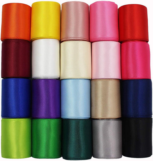1-1/2 Inch Wide Solid Color Double Sided Polyester Satin Ribbon 20 Colors X 2 Yard Each Total 40 Yds Per Package...